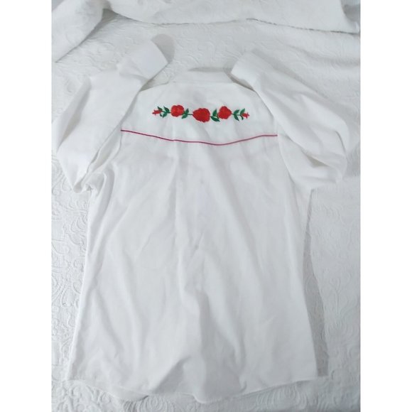 Country Charmers Ely western white embroidered red roses Snap Shirt women’s LRG - Picture 14 of 16
